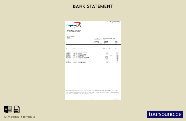 listo para imprimir plantilla de versión en Word del extracto bancario de USA Ca
